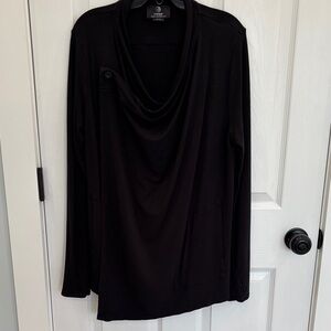 NIC+ZOE Black Draped Cowl Neck Long Sleeve Top